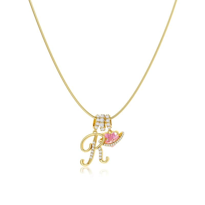 Initial Pendant Necklace with 3-Layer Gold Design and Adjustable Length