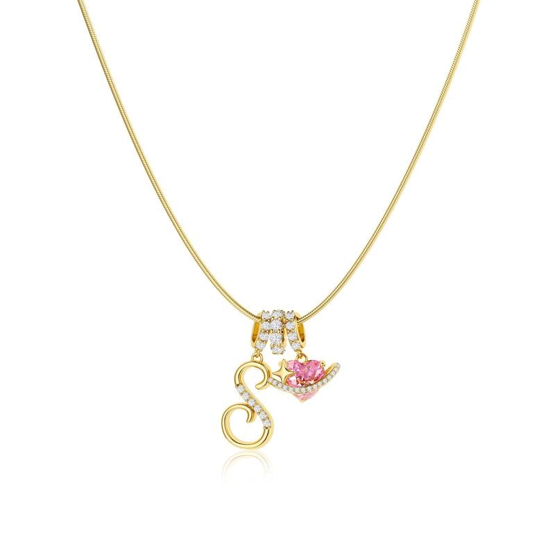 Initial Pendant Necklace with 3-Layer Gold Design and Adjustable Length
