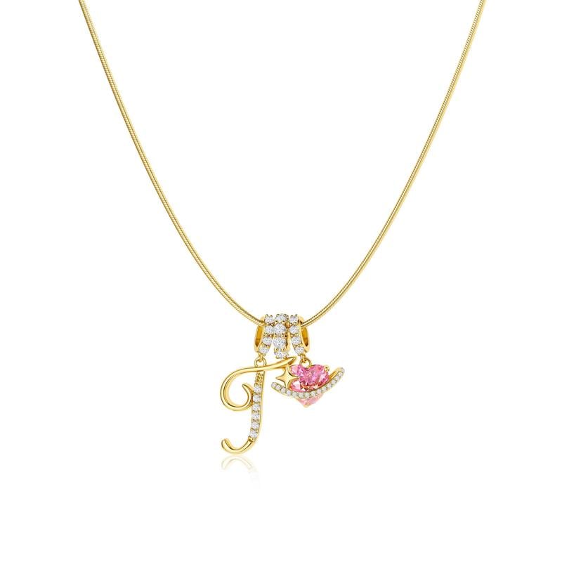 Initial Pendant Necklace with 3-Layer Gold Design and Adjustable Length