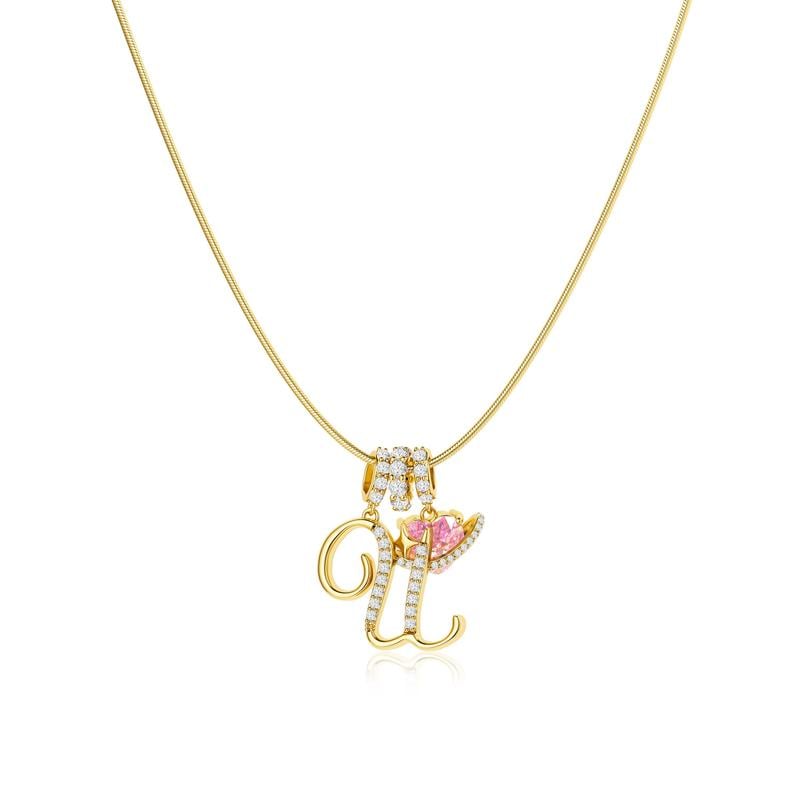 Initial Pendant Necklace with 3-Layer Gold Design and Adjustable Length