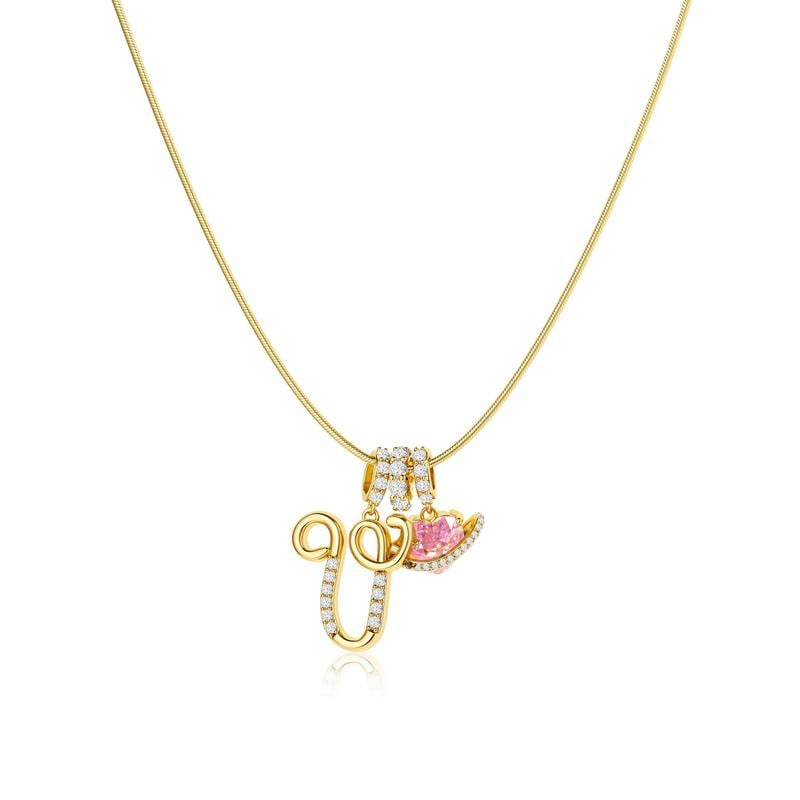 Initial Pendant Necklace with 3-Layer Gold Design and Adjustable Length