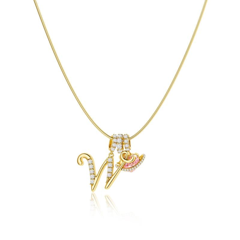 Initial Pendant Necklace with 3-Layer Gold Design and Adjustable Length