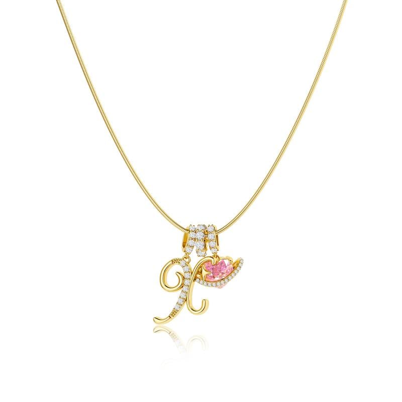 Initial Pendant Necklace with 3-Layer Gold Design and Adjustable Length