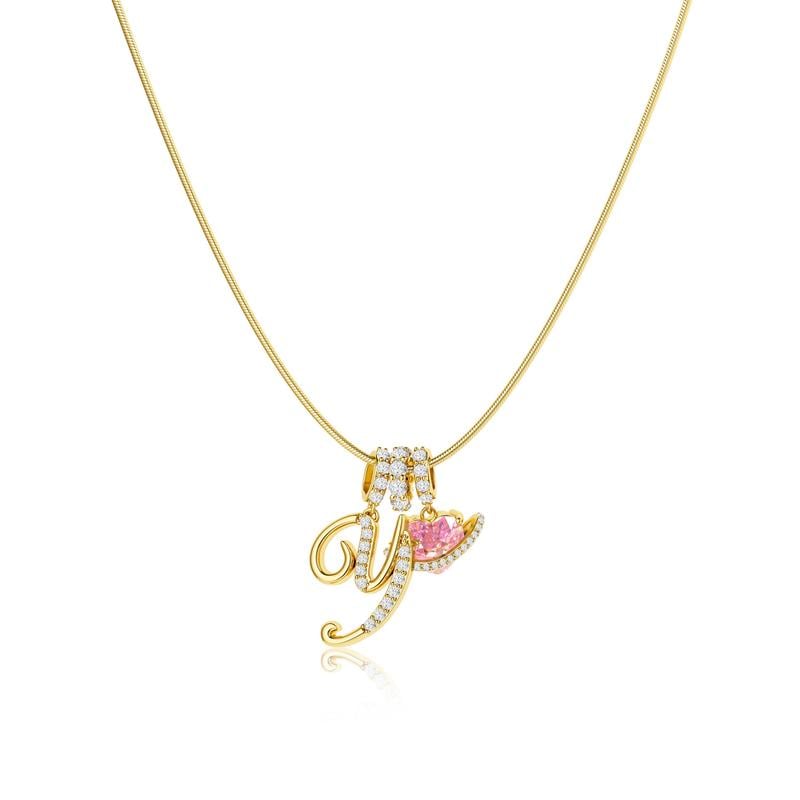 Initial Pendant Necklace with 3-Layer Gold Design and Adjustable Length
