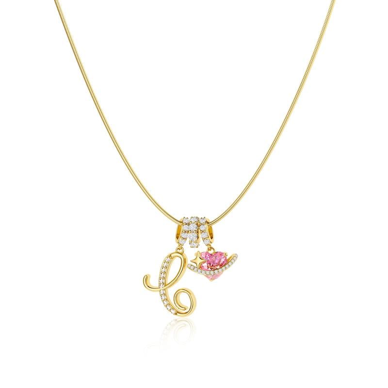 Initial Pendant Necklace with 3-Layer Gold Design and Adjustable Length