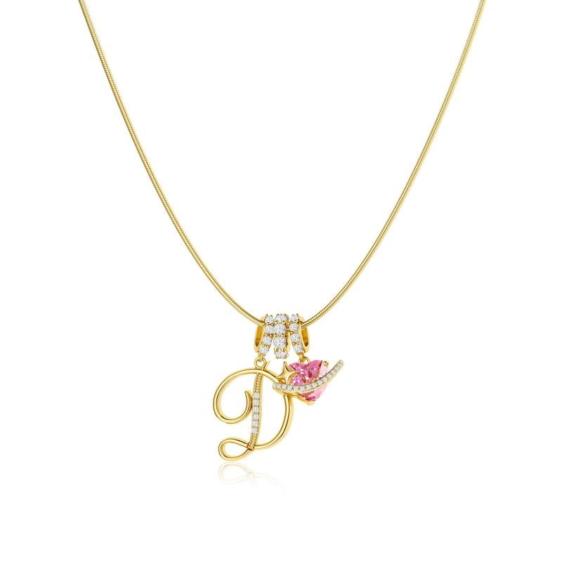 Initial Pendant Necklace with 3-Layer Gold Design and Adjustable Length