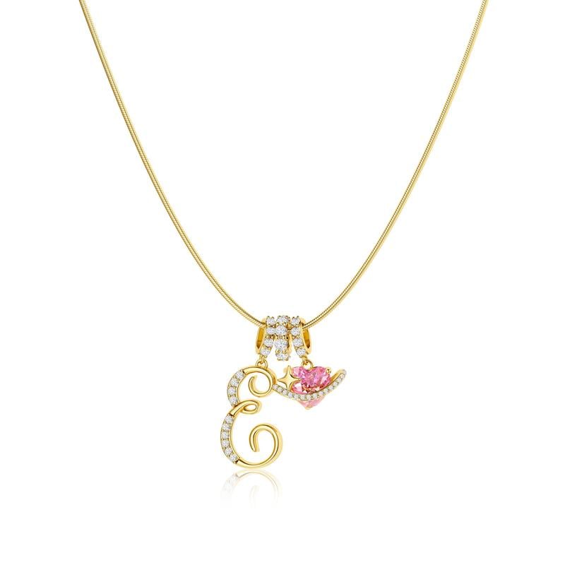 Initial Pendant Necklace with 3-Layer Gold Design and Adjustable Length