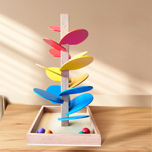 Interactive Rainbow Wooden Marble Run Tower Children's Toy