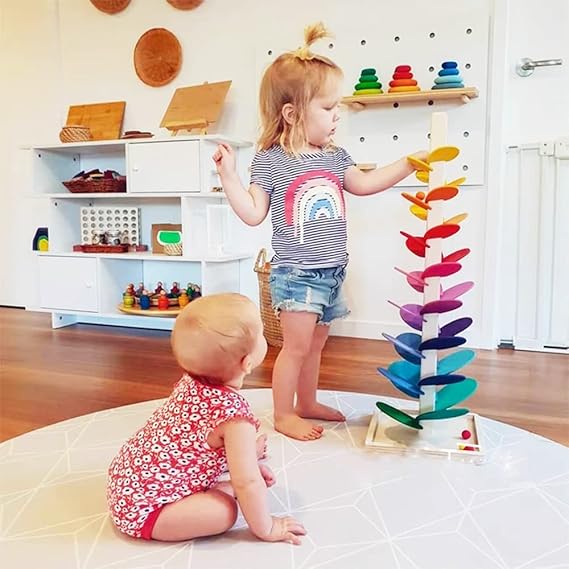 Interactive Rainbow Wooden Marble Run Tower Children's Toy
