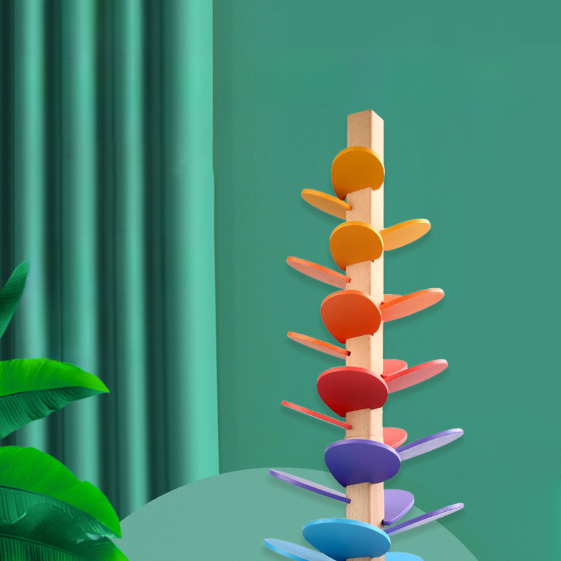 Interactive Rainbow Wooden Marble Run Tower Children's Toy
