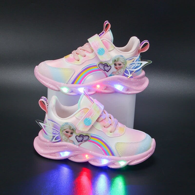 Kids' Rainbow Glitter Sneakers - LED Light-Up Shoes for Kids