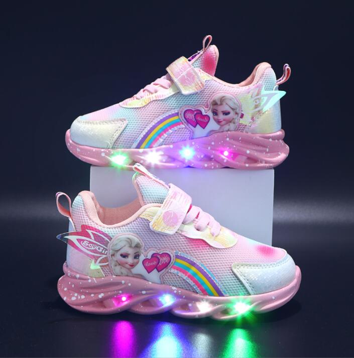 Kids' Rainbow Glitter Sneakers - LED Light-Up Shoes for Kids
