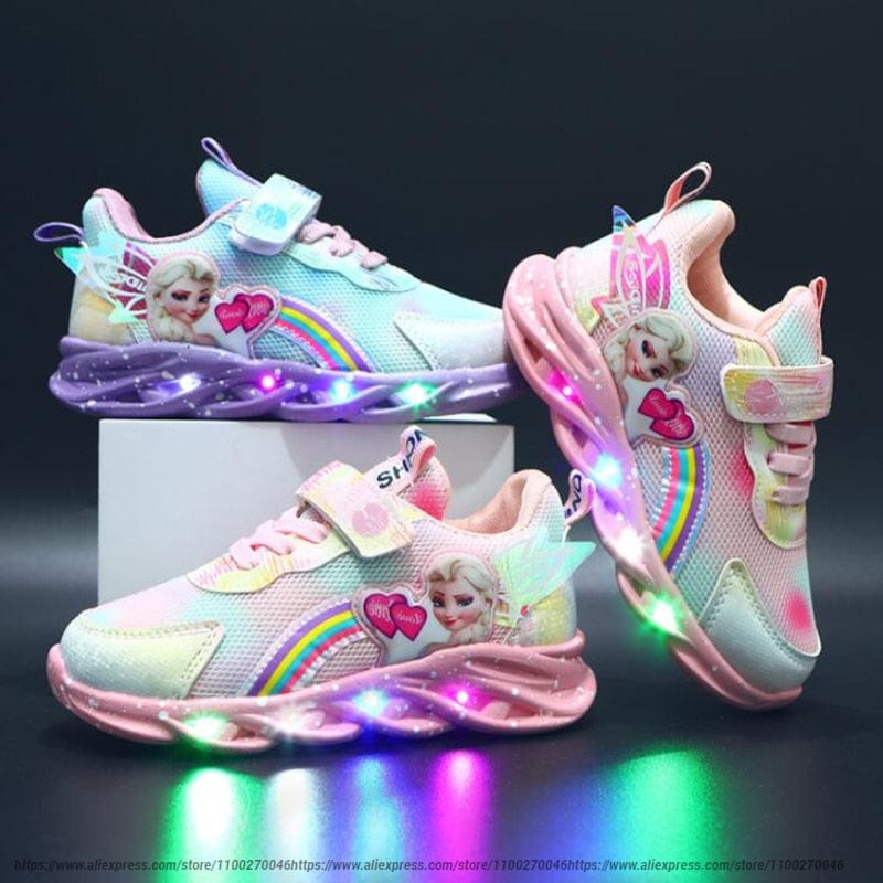 Kids' Rainbow Glitter Sneakers - LED Light-Up Shoes for Kids
