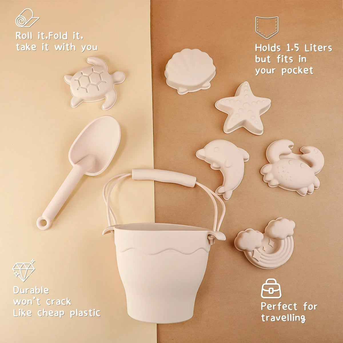 Kids' Silicone Beach Bucket and Sand Toy Set
