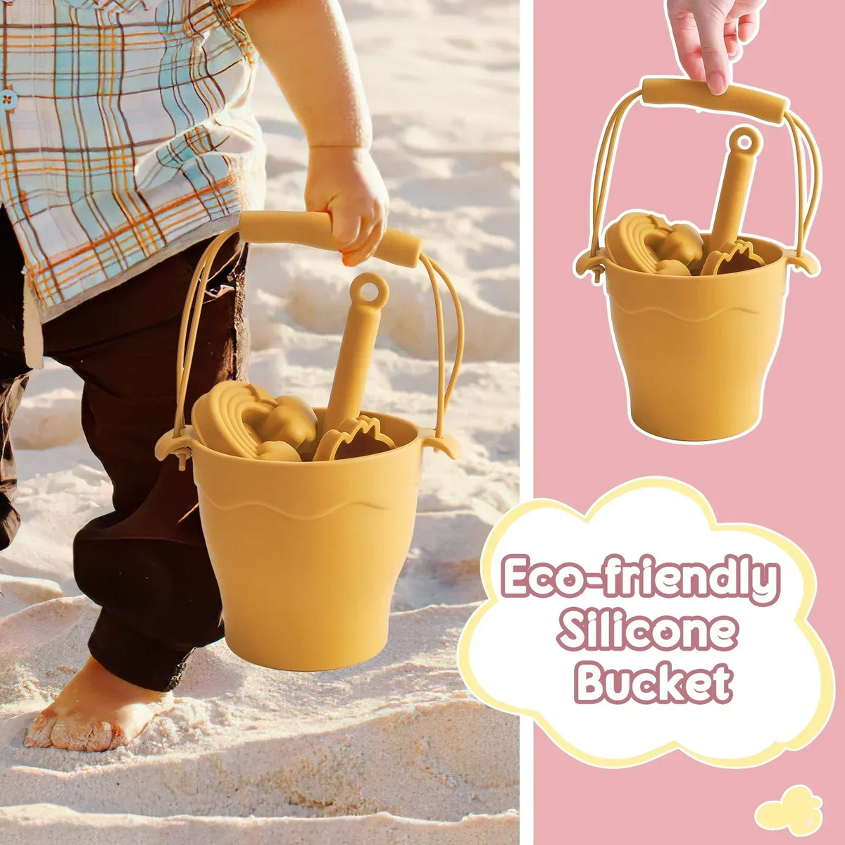 Kids' Silicone Beach Bucket and Sand Toy Set