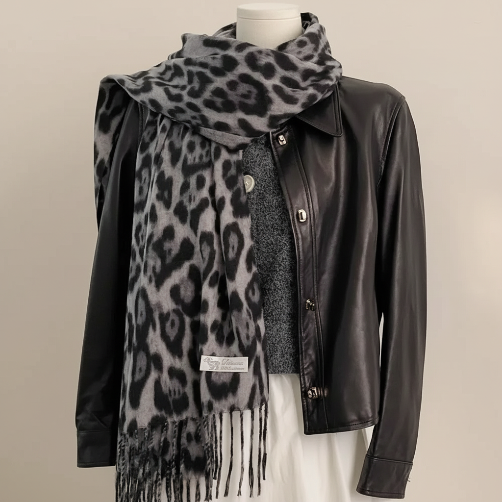 Knitted Leopard Print Shawl