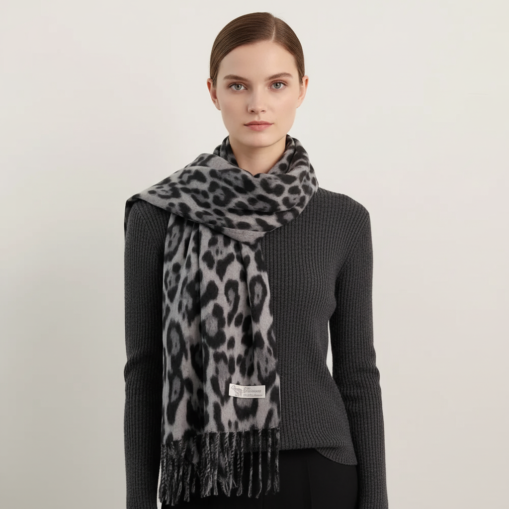 Knitted Leopard Print Shawl