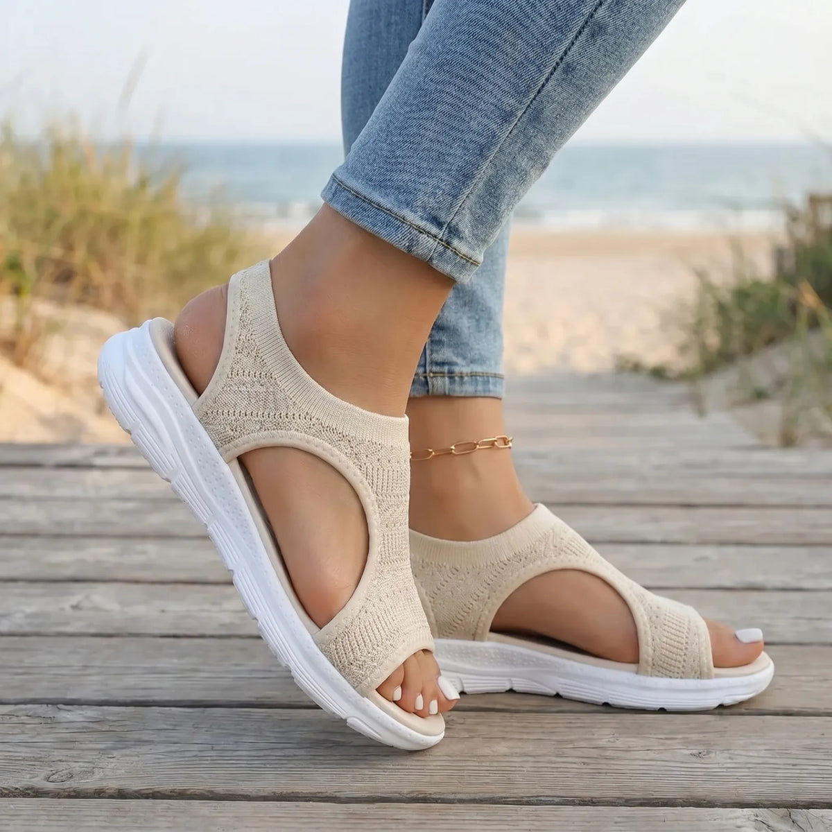 Knitted Sports Wedge Sandals