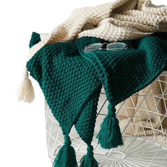Knitted Wool Blanket with Tassels