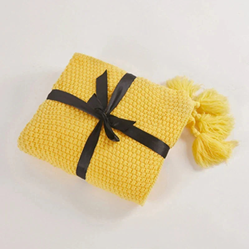 Knitted Wool Blanket with Tassels