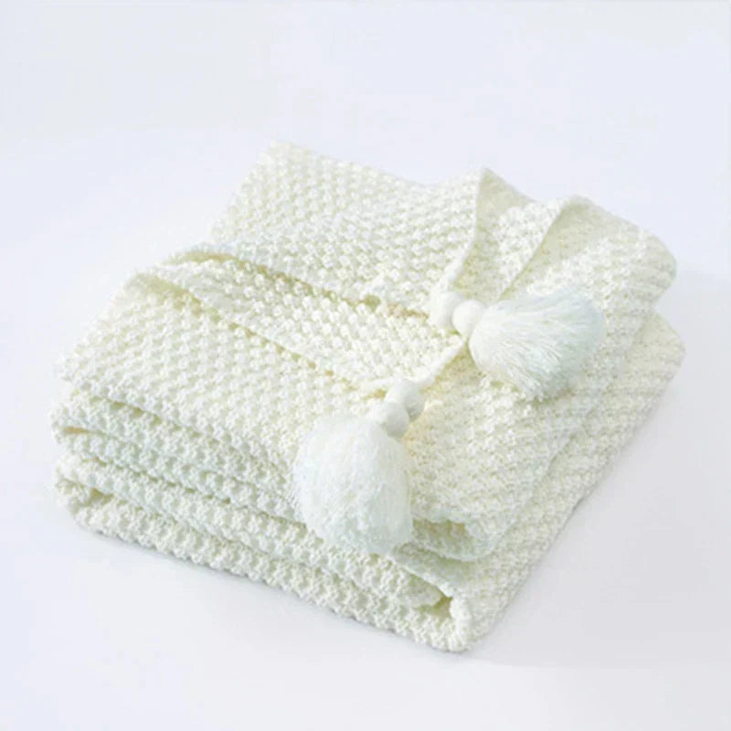 Knitted Wool Blanket with Tassels