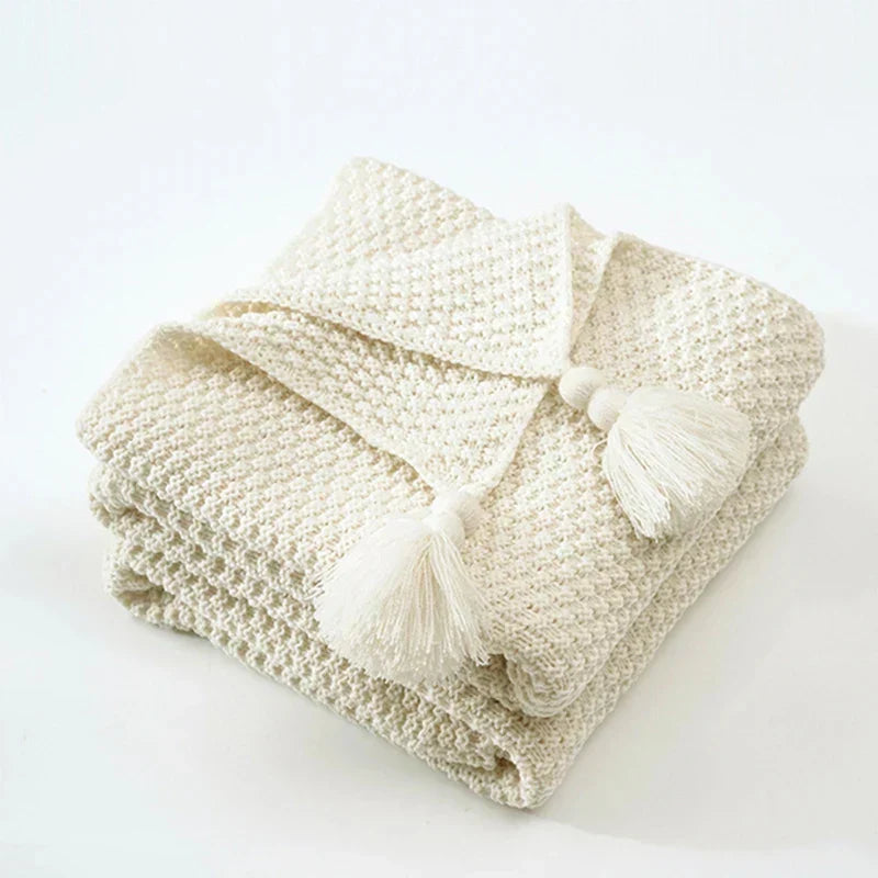 Knitted Wool Blanket with Tassels