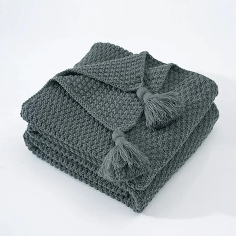 Knitted Wool Blanket with Tassels
