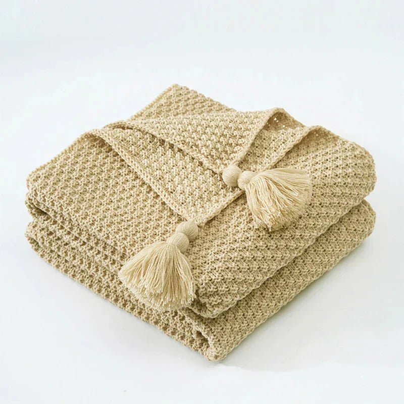 Knitted Wool Blanket with Tassels