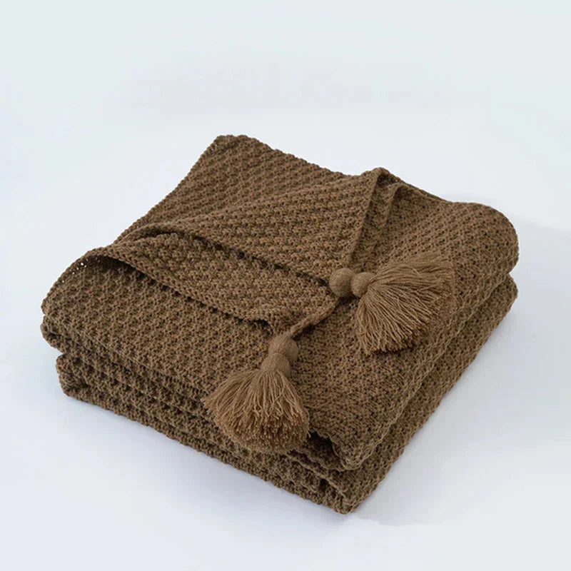 Knitted Wool Blanket with Tassels