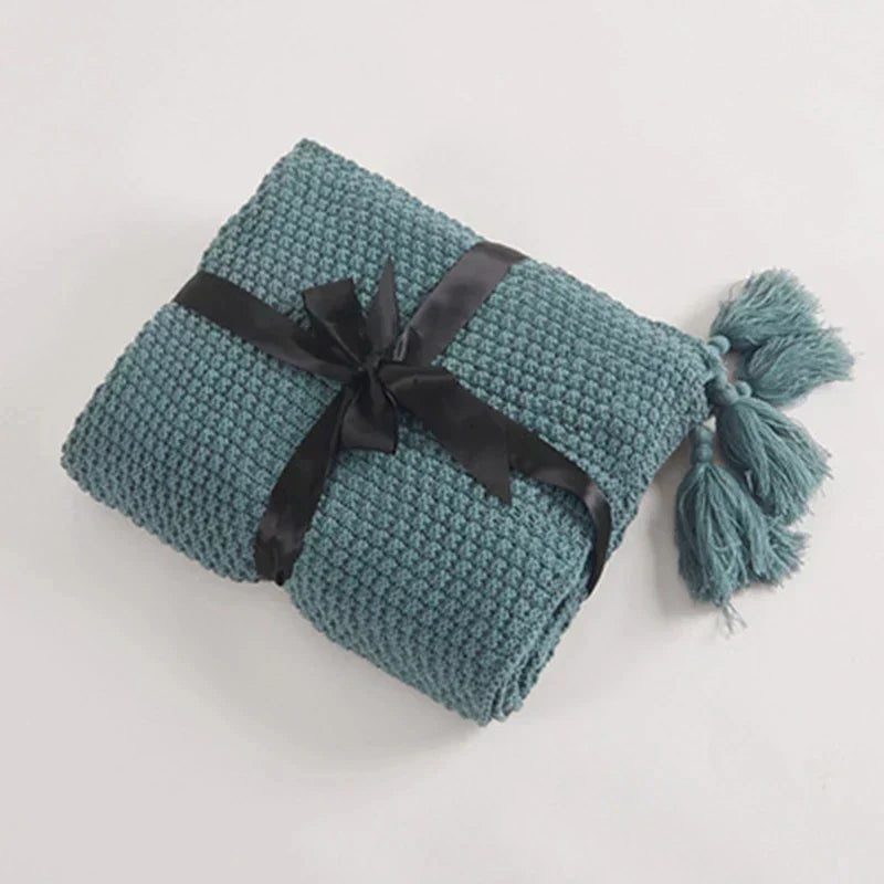 Knitted Wool Blanket with Tassels