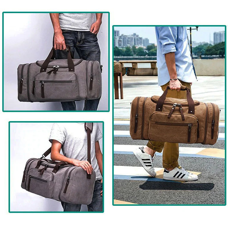 Large Canvas Travel Bag - Spacious & Durable Weekend Holdall