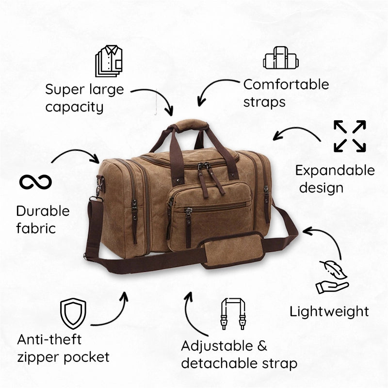 Large Canvas Travel Bag - Spacious & Durable Weekend Holdall