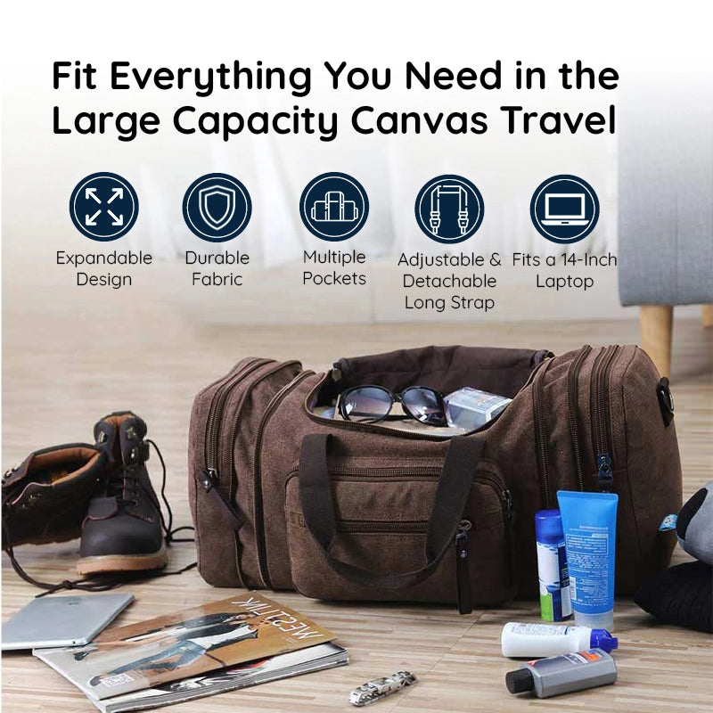 Large Canvas Travel Bag - Spacious & Durable Weekend Holdall