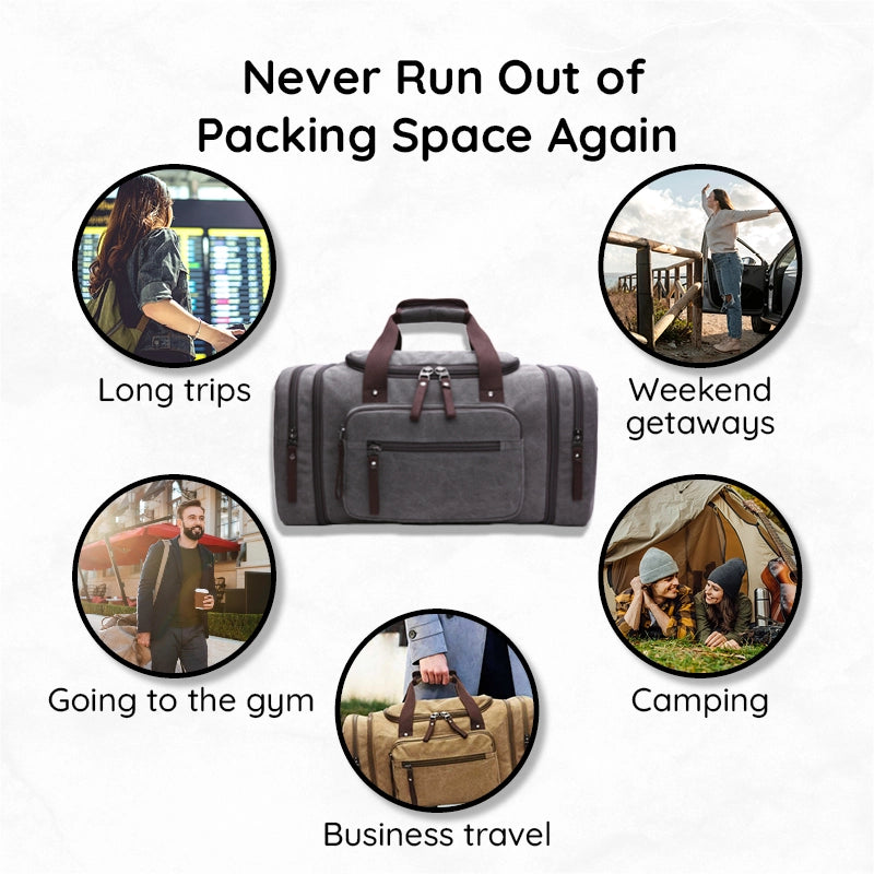 Large Canvas Travel Bag - Spacious & Durable Weekend Holdall