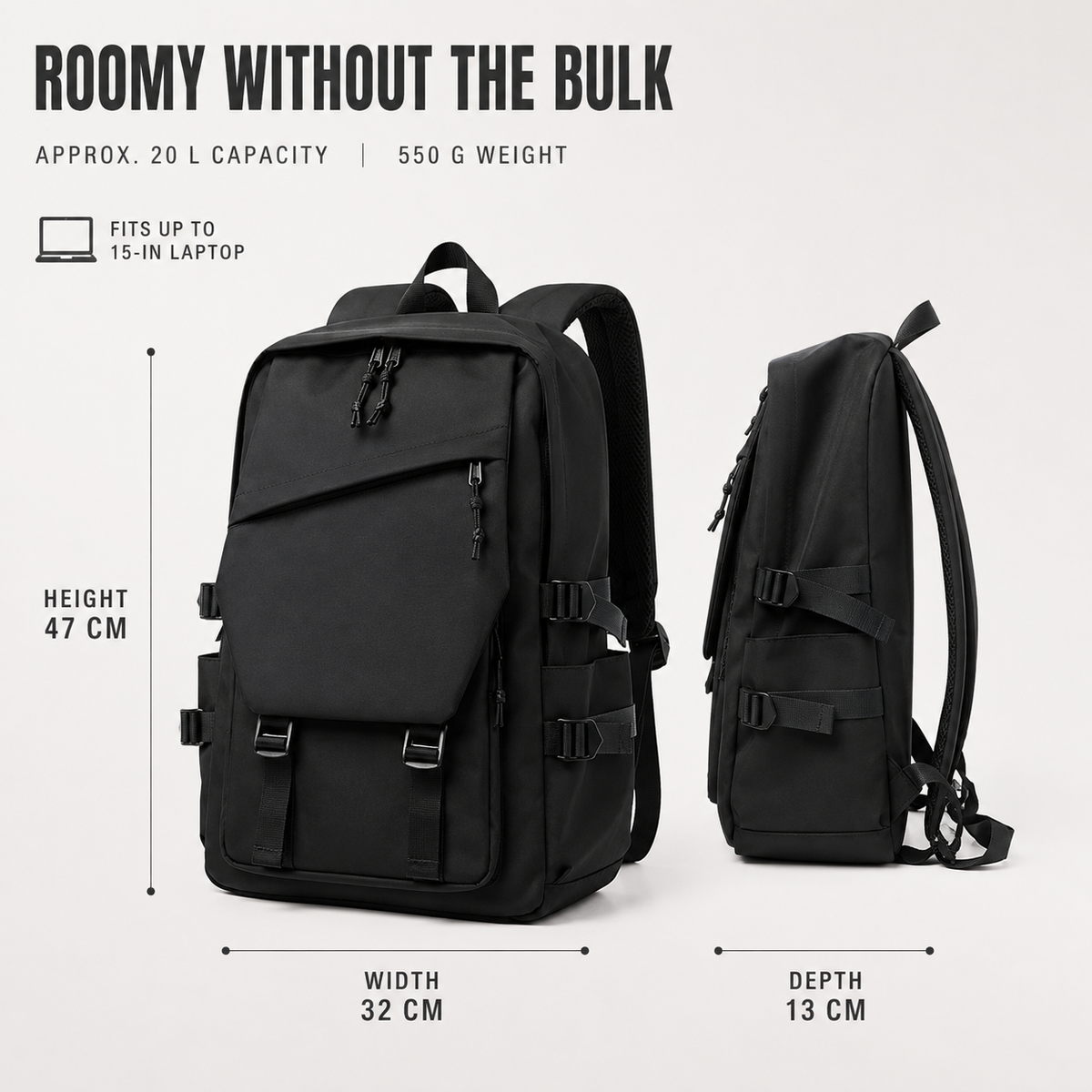 Large Capacity Solid Colour Backpack
