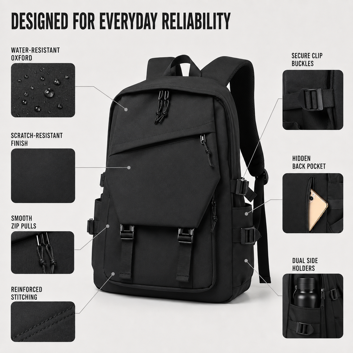 Large Capacity Solid Colour Backpack