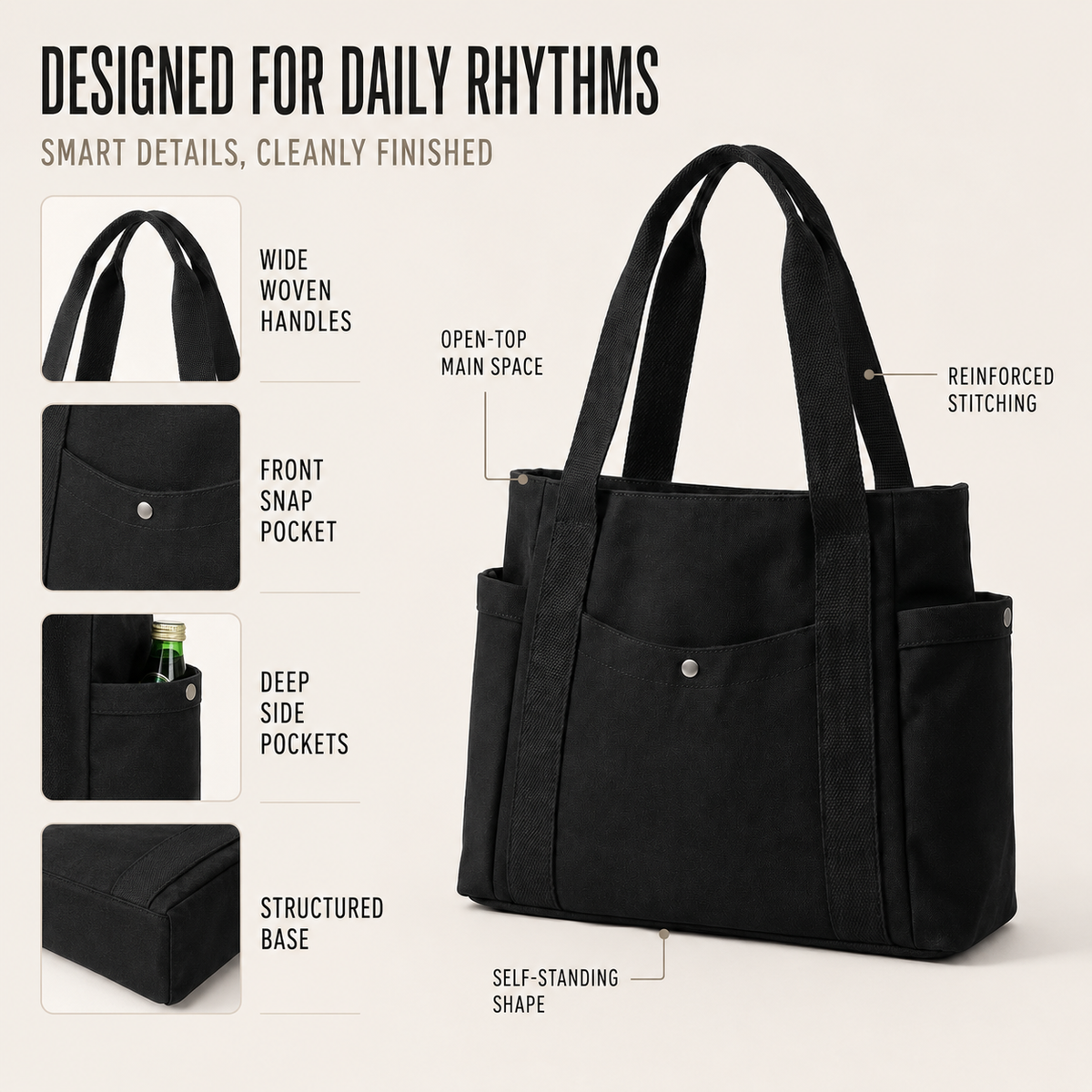 Large Capacity Structured Tote Bag