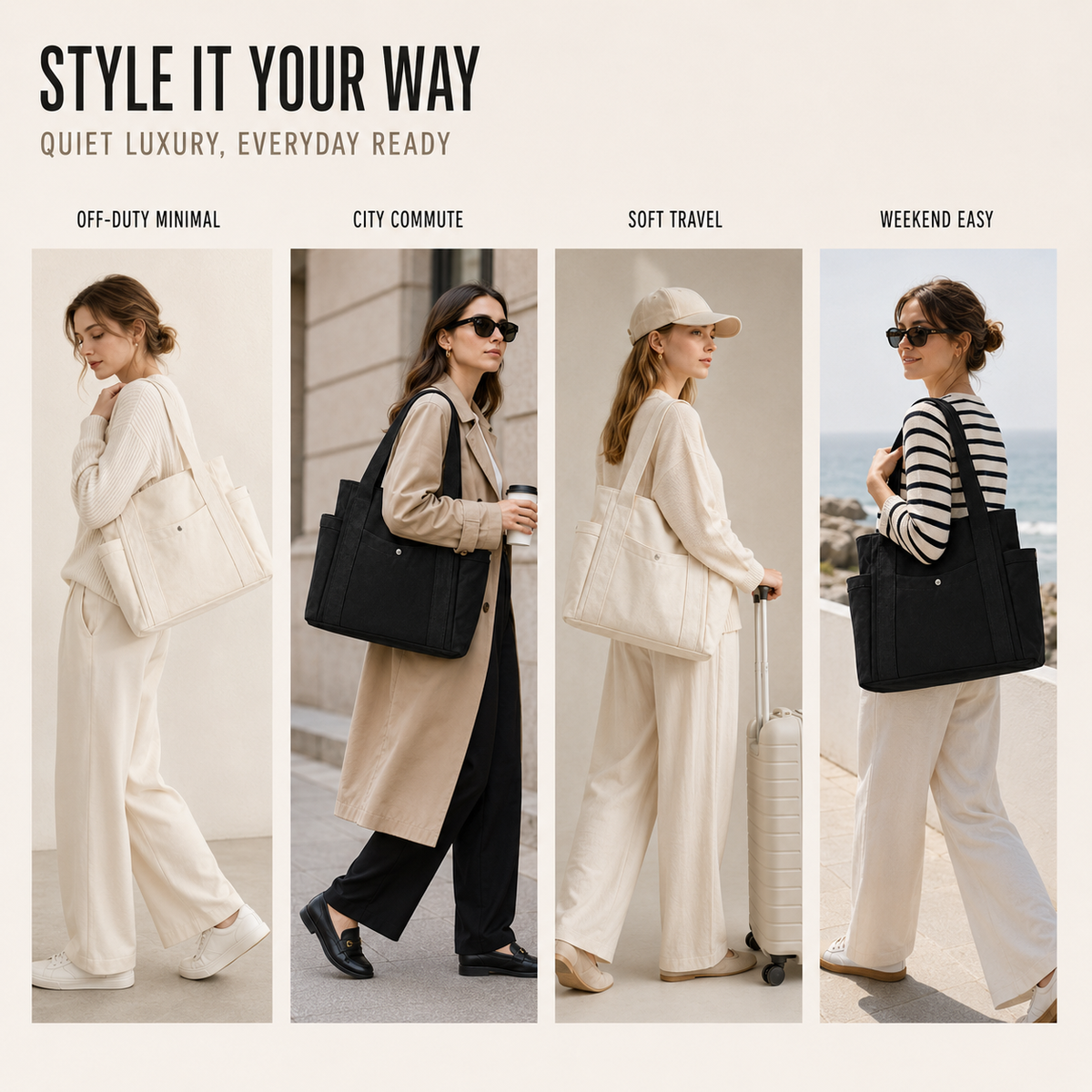 Large Capacity Structured Tote Bag