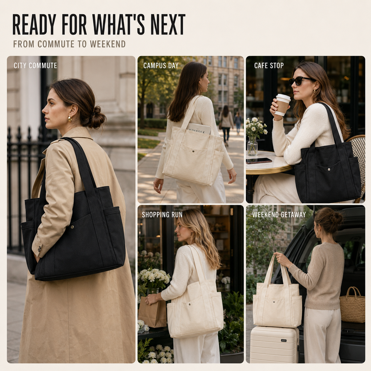 Large Capacity Structured Tote Bag
