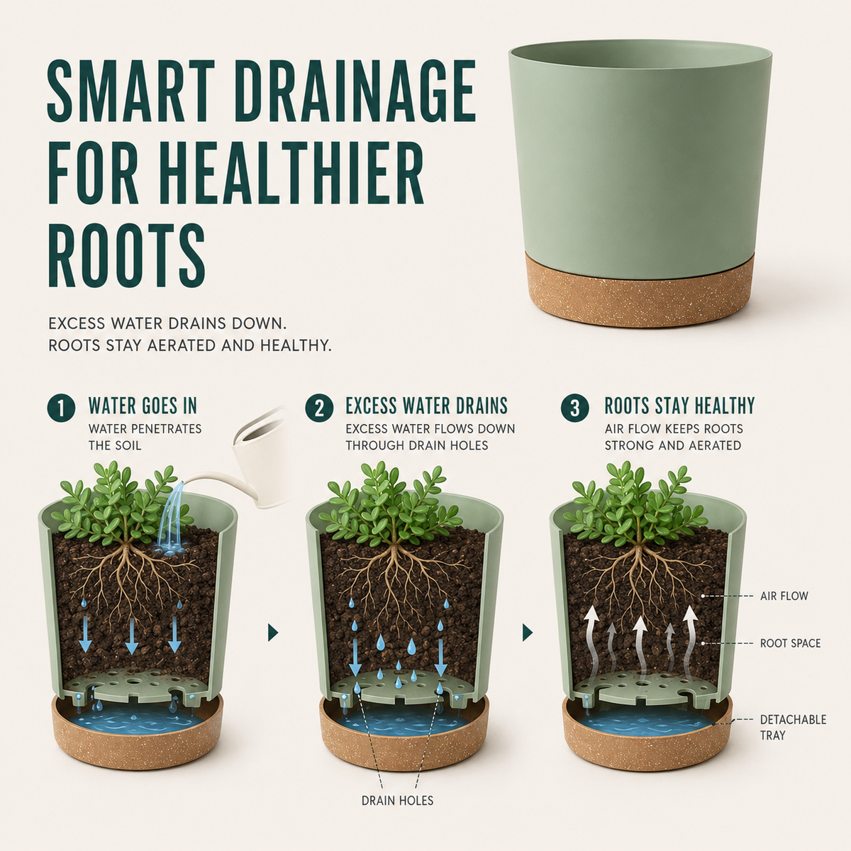 Large Lightweight Plant Pot with Drainage Holes