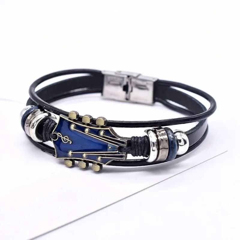Leather Bracelet with Guitar-Inspired Design
