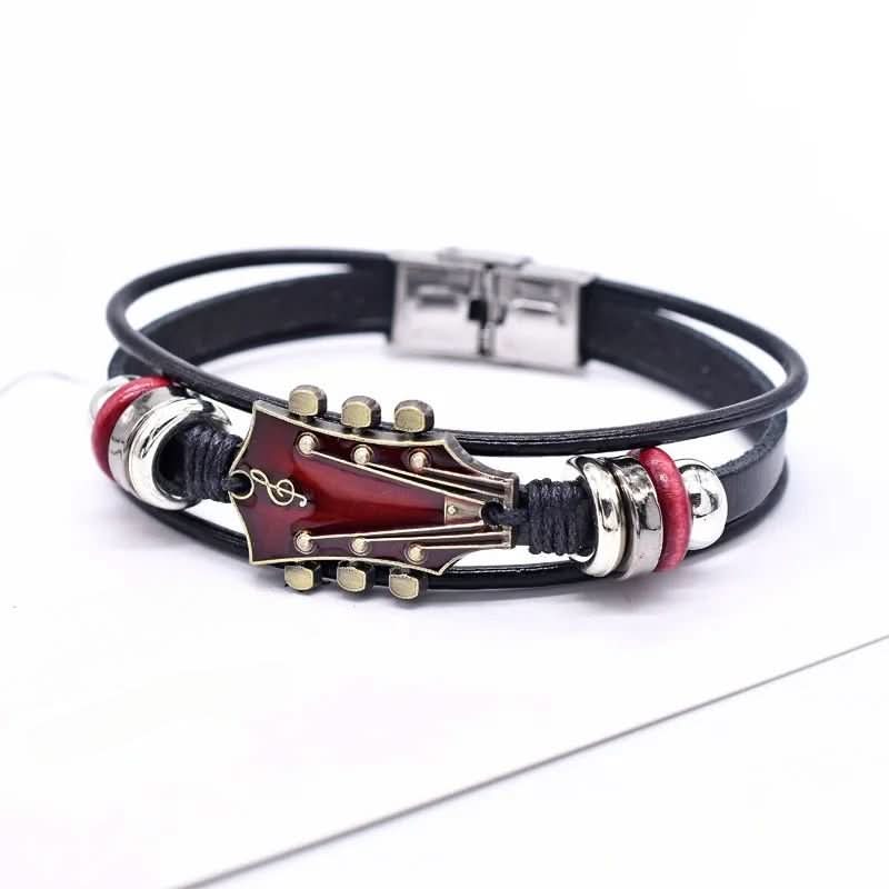 Leather Bracelet with Guitar-Inspired Design