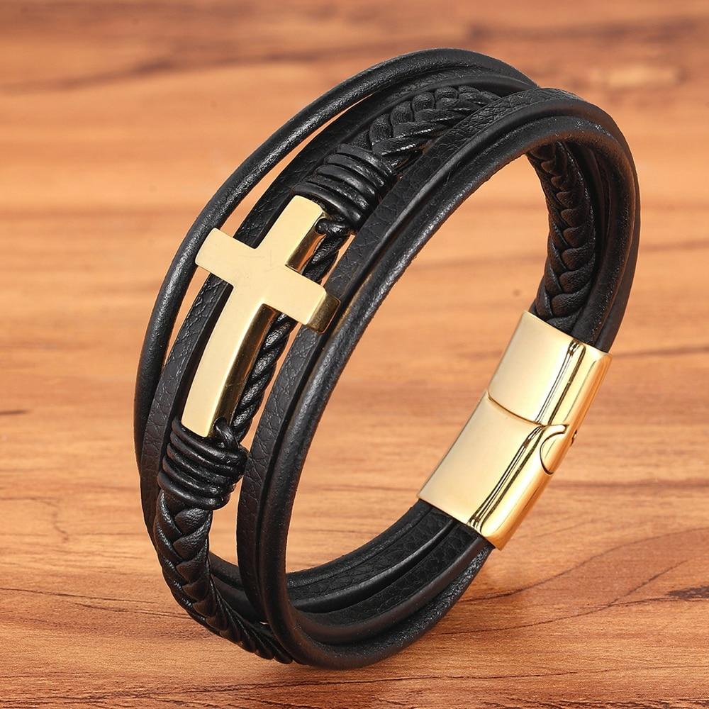 Leather Cross Bracelet