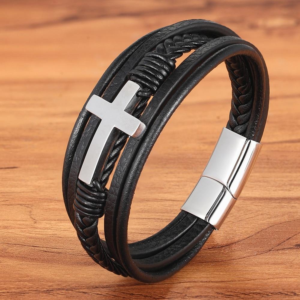 Leather Cross Bracelet