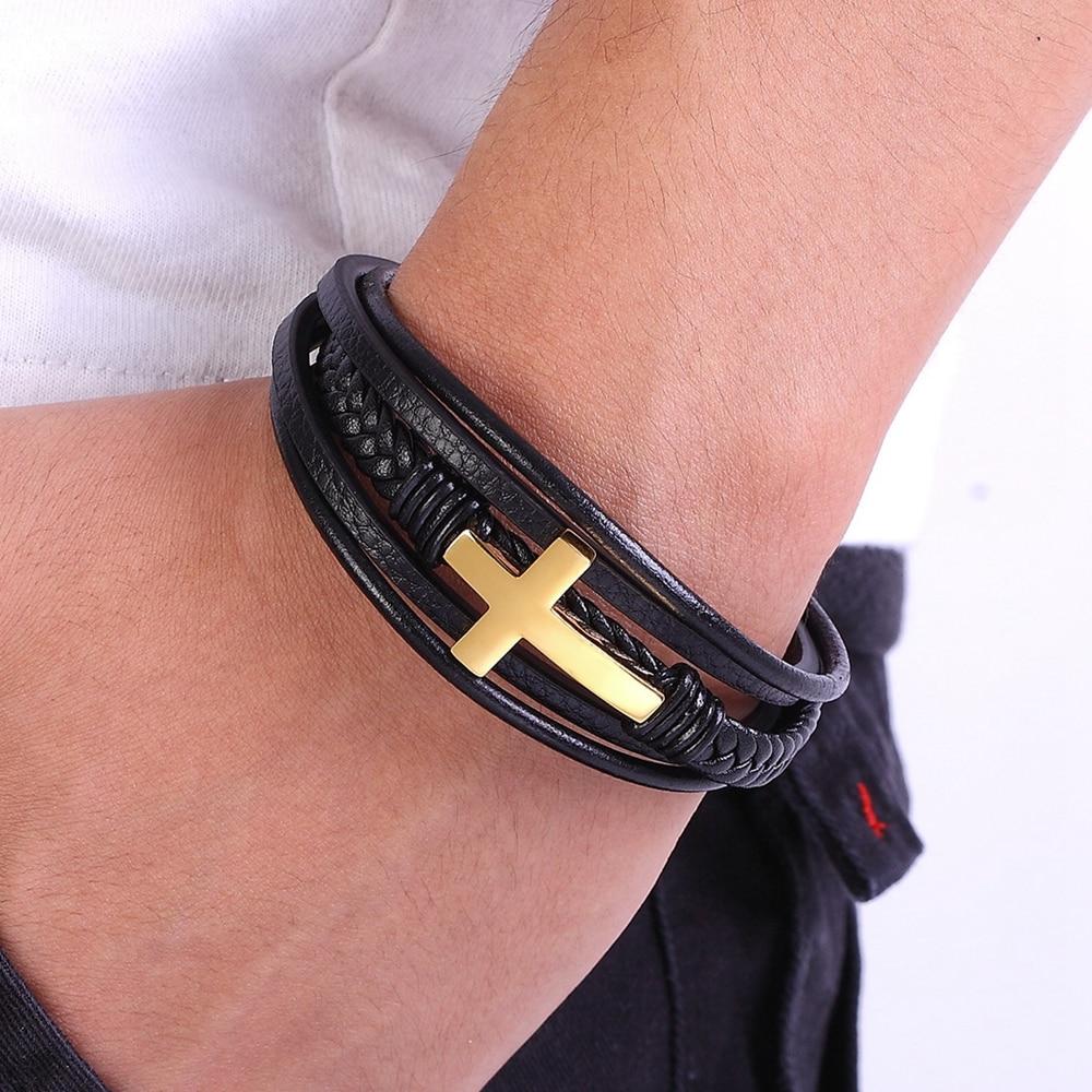 Leather Cross Bracelet