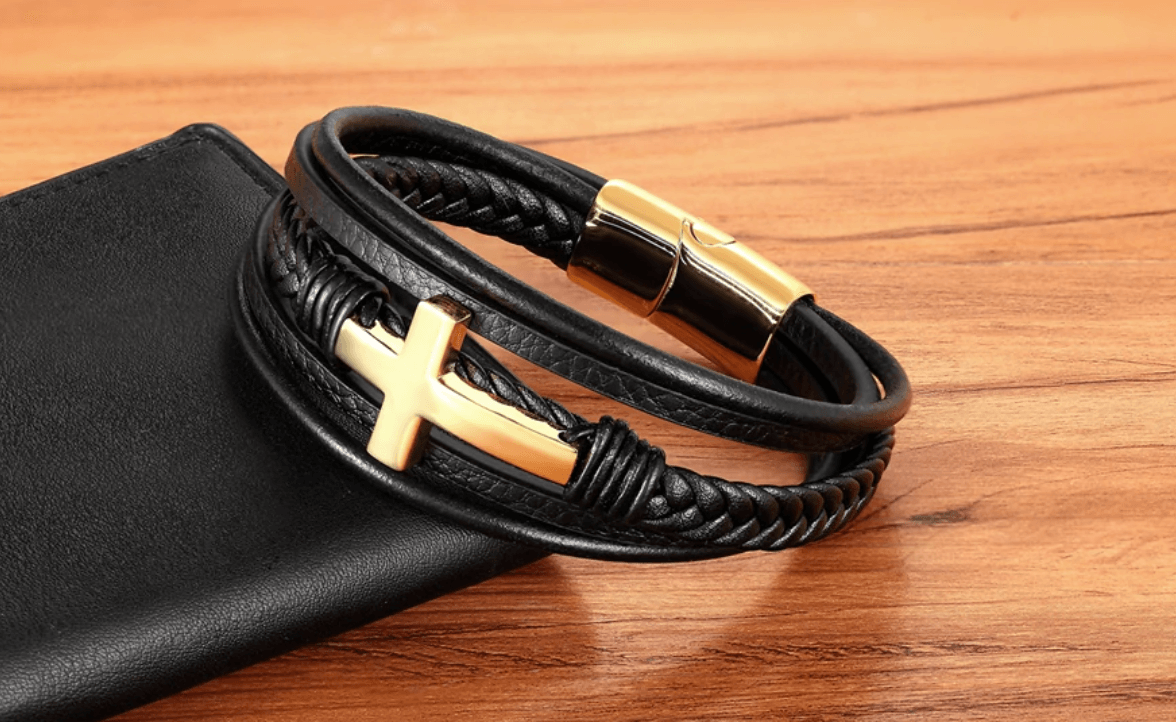 Leather Cross Bracelet
