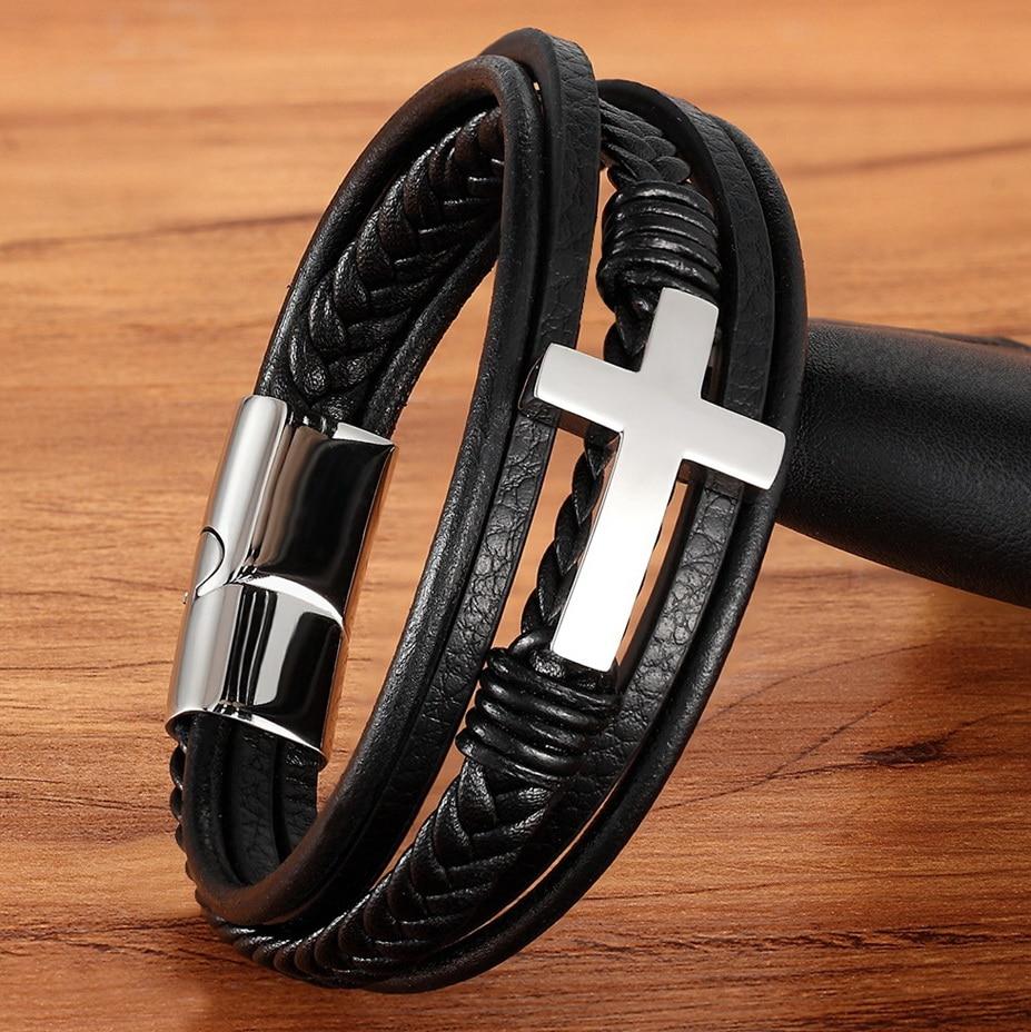 Leather Cross Bracelet