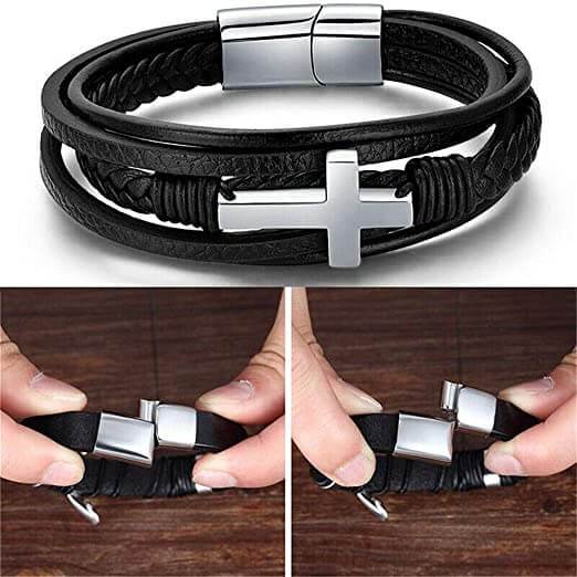 Leather Cross Bracelet