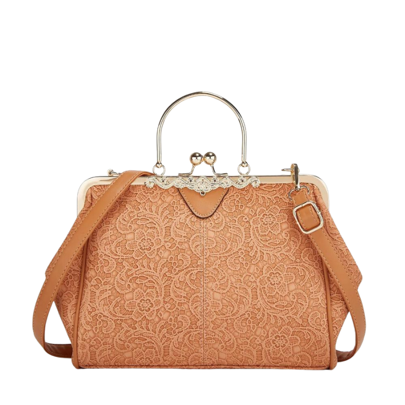Leather Handbag with Kiss Lock Closure and Clip Handle