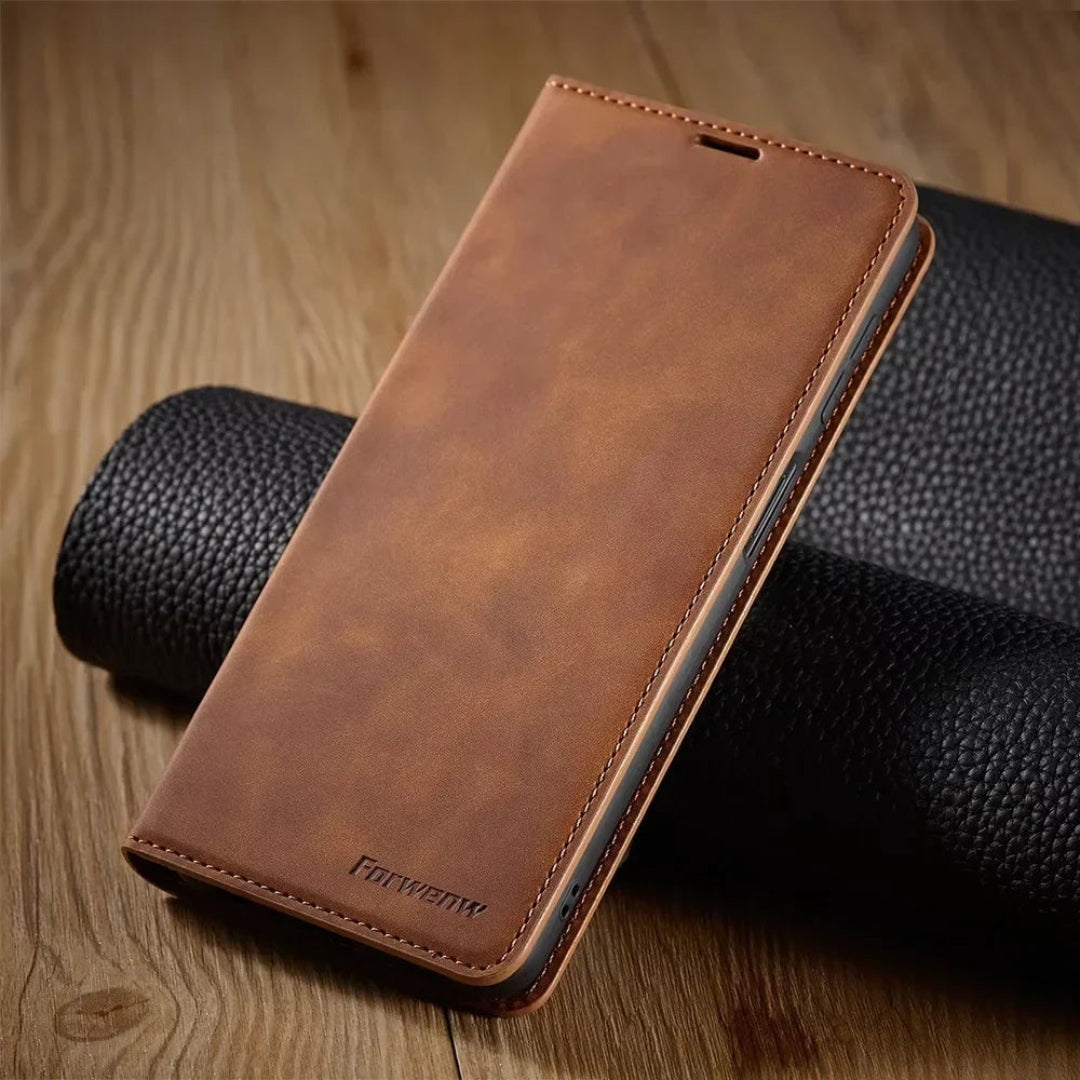 Leather Wallet Phone Case with Magnetic Closure